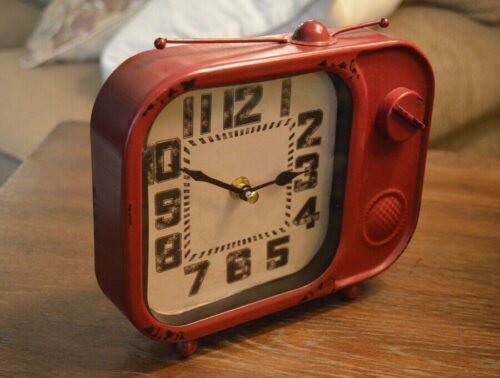 Rustic Vintage Inspired Radio Style Tabletop Battery Operated Clock