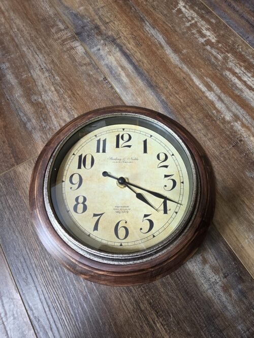 Rustic/Vintage/Wall Clock/Sterling & Noble Mfg No. 9/Metal And Brown Wood 9”