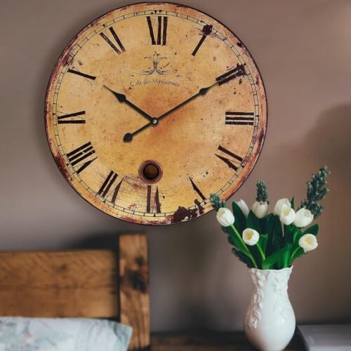 Rustic Wall Clock 24 inch Vintage Wood Wall Clock Large Wall Clock France Clo...
