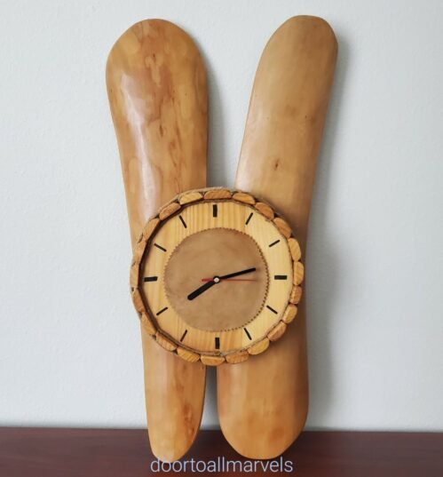 Rustic Wall Clock Wood Carved & Rope Handmade VTG Transylvania Cottage Farm