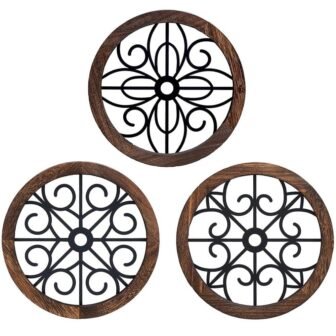 Rustic Wall Decor 3 Pack Round Wall Art Geometric Scrolled Metal with...