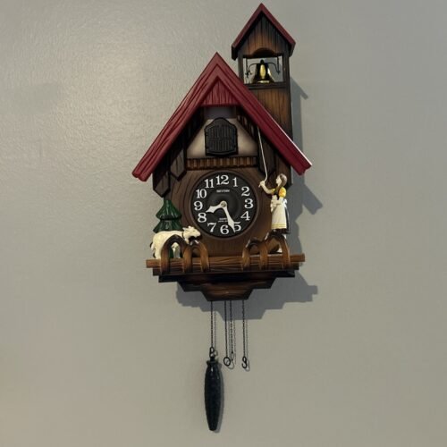 Rythm Cuckoo Clock Quartz Movement Brown Goat Girl Ringing Bell 4MJ417-R06 MIB