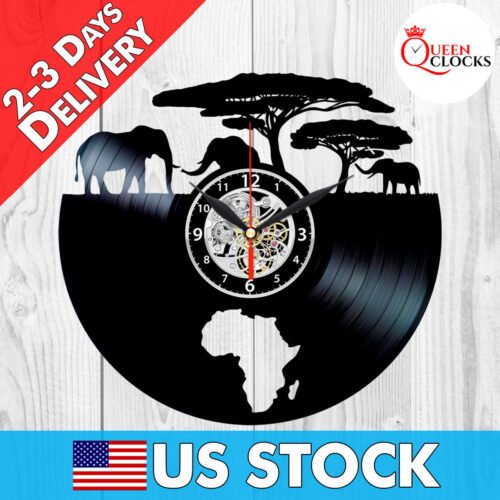 Safari Clock Africa Decorations Vinyl Record Wall Art Elephant Xmas Gifts Women