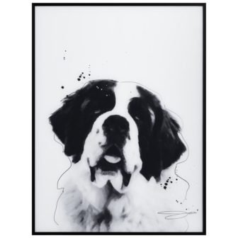Saint Bernard Black and White Pet Paintings on Printed Glass Encased with...