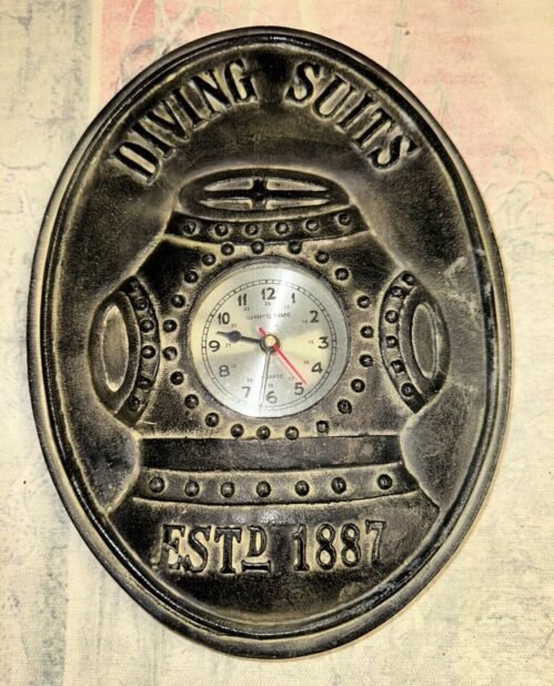 SALE Vintage advertising Clock Diving Suits J. Chester Wall Clock Metal Battery