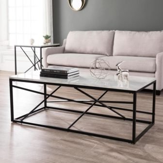 Salla 50 in. Black/White Large Rectangle Stone Coffee Table