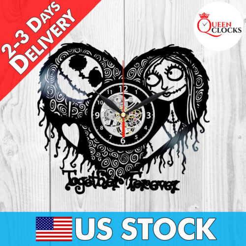 Sally Jack Nightmare Before Christmas Heart Vinyl Record Wall Clocks Decor Gifts image