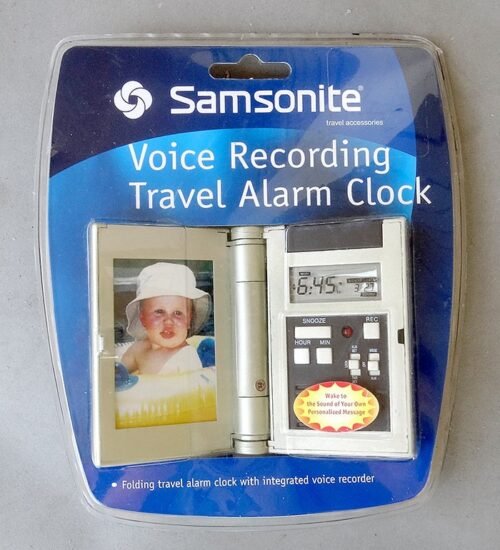 Samsonite Voice Recording Travel Alarm Clock Wake to Personalized Message! Folds