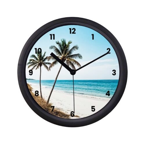 Sandy Beach with Palm Trees Wall Clock Tropical Beach House Decor