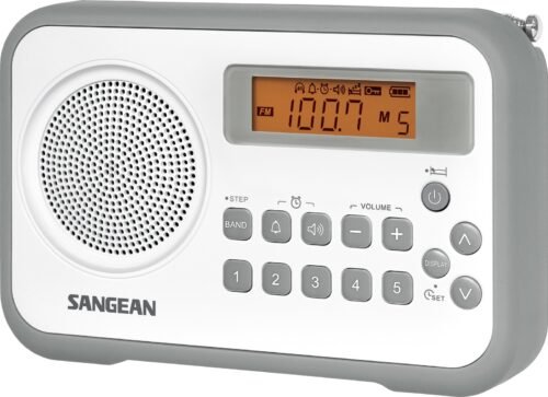 Sangean PR D18 Portable AM FM Radio Alarm Clock with Dual Alarms Backlit LCD