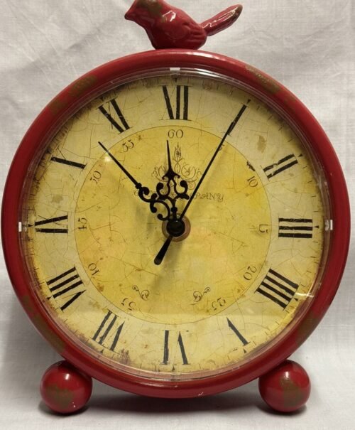 Sangtai Vintage Style Analog Quartz Desk Shelf Clock Red 6”" Face Red Bird