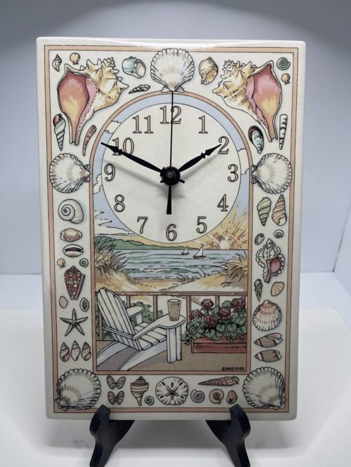 Santa Barbara Ceramic Design Wall Clock Seashells Sailboat Adirondack Ocean Sea