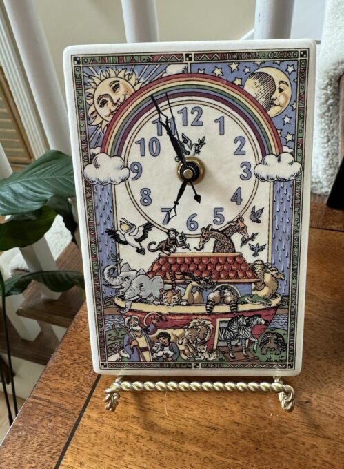 Santa Barbara Ceramic Noah's Ark Clock 1996 Bible Story Animals Sun Moon USA