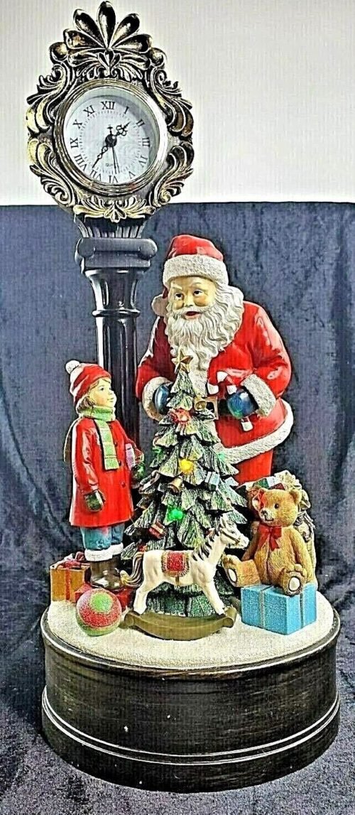 Santa Holiday Clock with LED Christmas Tree in Original Box Lights Up Tested