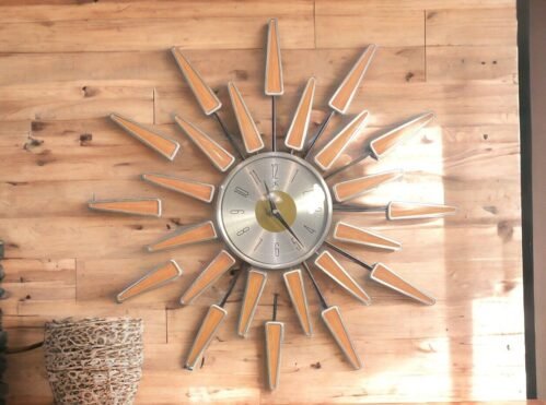 Satellite-Style Infinity 23" Mid-Century Modern Wall Clock - Woodgrain w/Silver