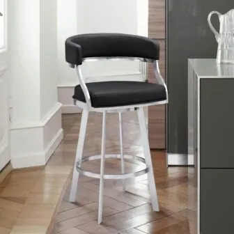 Saturn Contemporary 26 in. Counter Height Bar Stool in Brushed Stainless Steel...