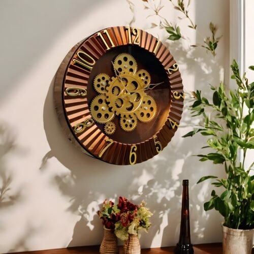 SAW 14-Inch Vintage Steampunk Moving Gear Wall Clock – Royal Home Decor & Gift