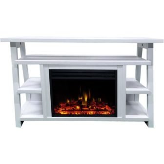 Sawyer 53.1 in. Industrial Freestanding Electric Fireplace with Enhanced Log Display in...