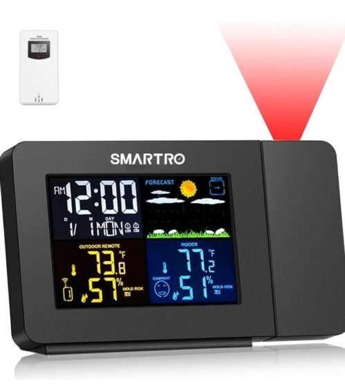 SC91 Projection Alarm Clock for Bedrooms with Weather Station, Wireless