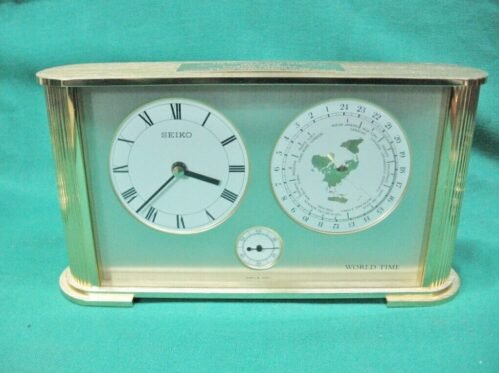 Scarce Vintage Seiko Quartz Brass World Time Clock JAPAN QQZ276G; Mint