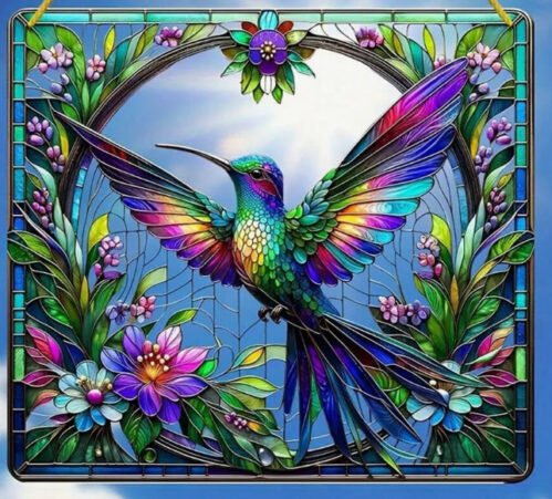 SD067-Hummingbird Acrylic Suncatcher Window Decor Square 8"x8"