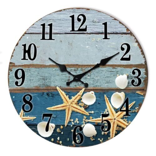 Seashell Wall Clock 12" Silent Non-Ticking Quartz Beach Theme Decor