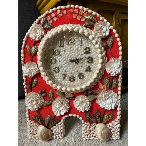 Seashell Wall Clock large red rare unique handmade sheng bang 24” large boho sea