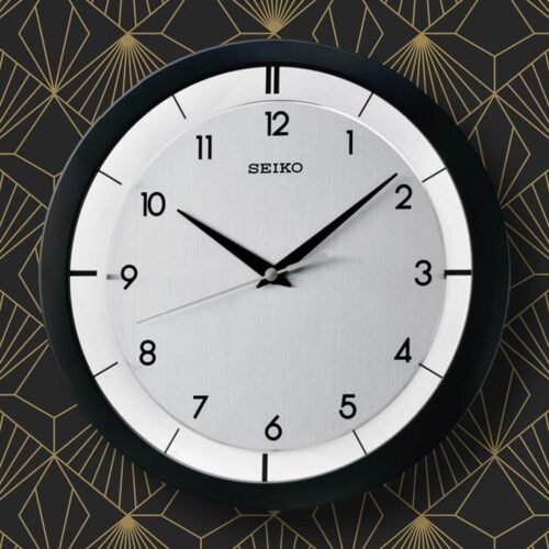 SEIKO 11 Inch St James Brushed Metal Wall Clock, Black