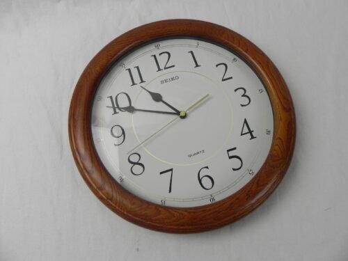 Seiko 13" Round Brown Oak Quiet Sweep Wall Clock, Analog, Quartz QXA129BLH