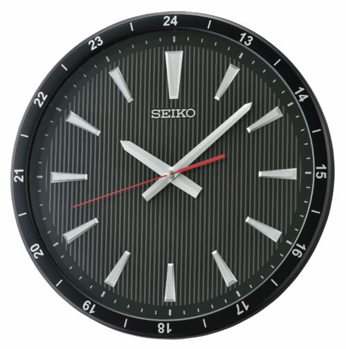 Seiko 14" Kao Round Wall Clock Black Modern Quartz Analog Analog Display Durable