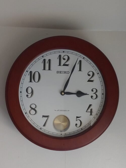 Seiko 18 Melodies Wall Clock 15" with Pendulum Musical Hour Round Wood Clock