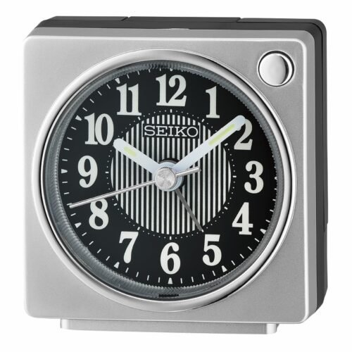 Seiko 2.6 inch Fuji Dark Beep Alarm Silver, Traditional Analog Quartz Desk Clock