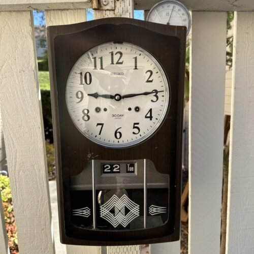 Seiko 30 Day Japan Mid Century Modern Wall Clock Time Date Chime RETRO Vintage