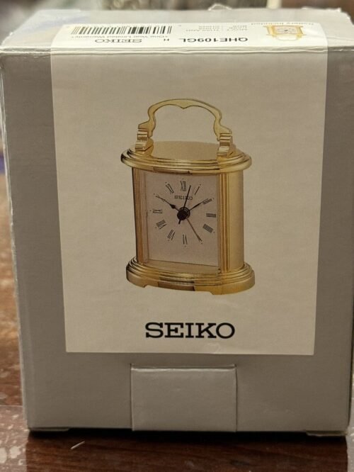 Seiko 4" Peyton Carriage Alarm Clock - Gold QHE109GL H New Open Box VINTAGE