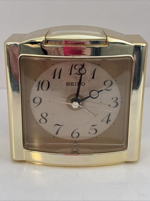 SEIKO Alarm Clock Shiny Gold Alarm Feature Battery Operated Works Great