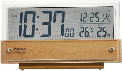 SEIKO Alarm Clock SQ782B Temperature / Humidity See-through LCD Wood Grain Japan