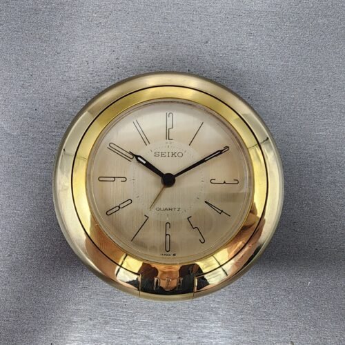 Seiko Alarm Travel Clock Champange Dial Gold Tone Round 76mm QQQ155G New Battery