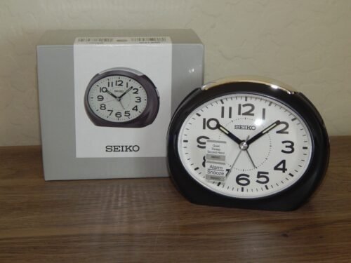 SEIKO Bedside Alarm Clock QHE193 Auto Light Snooze Beep Sweep Black