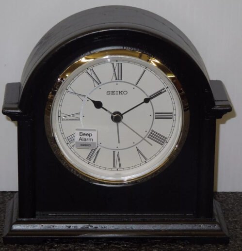 SEIKO BEDSIDE ALARM CLOCK (WOOD IN BLACK) ALARM CLOCK WITH BEEP ALARM QXE050KLH