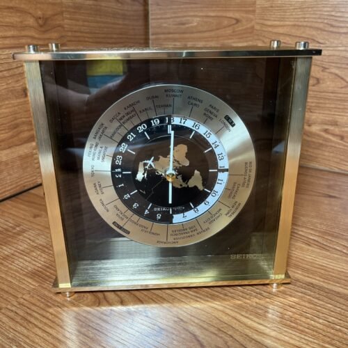 Seiko Bespoke Plane Seconds GMT World Time Desk Mantle Clock QQZ885A Vtg Japan