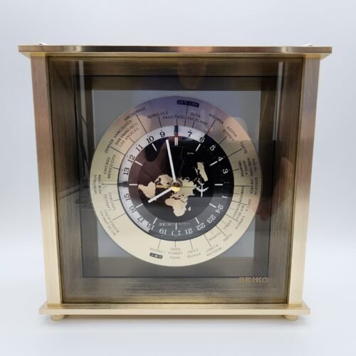 Seiko Bespoke World Time Zone Mantle Desk Clock Quartz Airplane Second Hand VTG