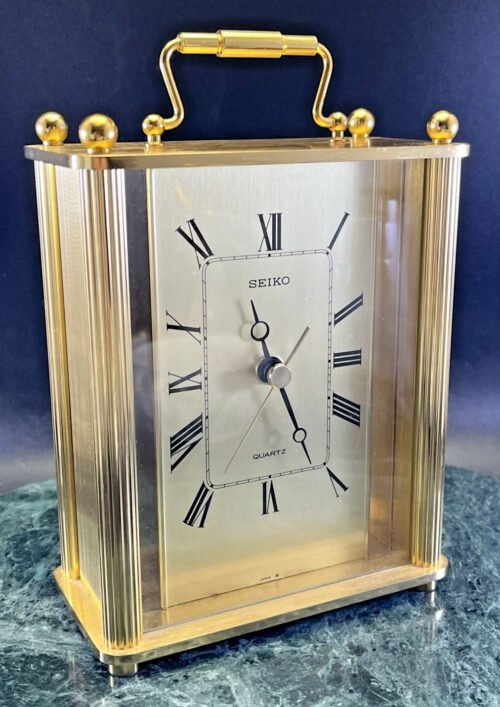 Seiko Brass Desk/Mantel Carriage-Style Clock Vintage Quartz Working QQZ164G