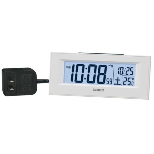 Seiko Clock DL218W Radio-Controlled Alarm Clock, White, Digital, LED Backlight