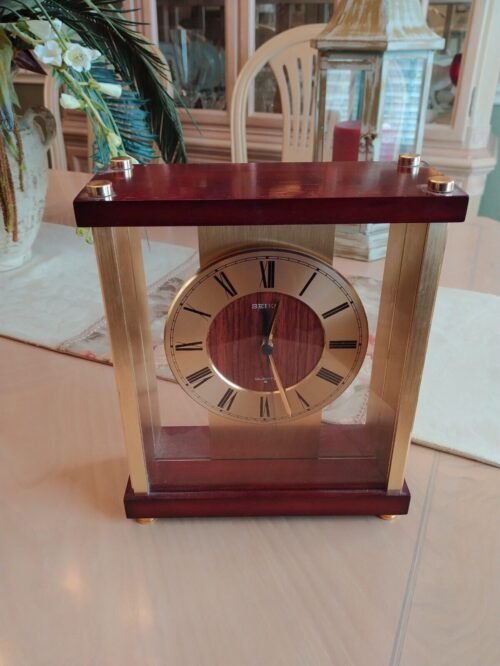 Seiko Clock Quartz Home Office Wooden Brass 10" X 8" Mantle Timepiece