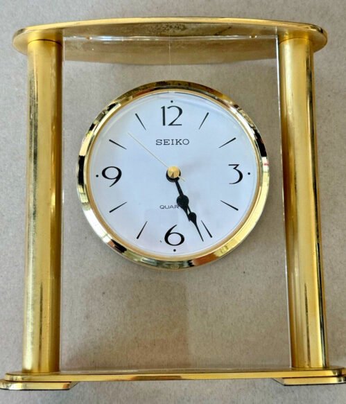 SEIKO Desk Clock Gold Tone Analog Battery Operated Mantle QXG701C