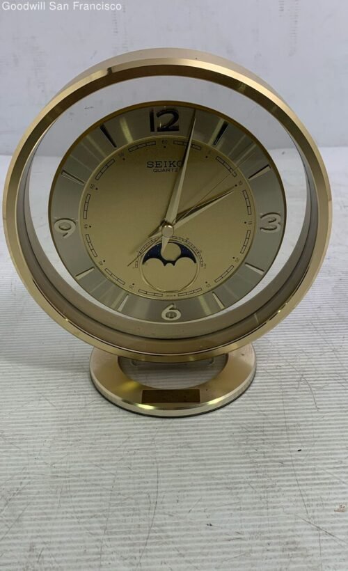 Seiko Gold-Tone Round Shape Battery Operated Pedestal Desk Clock Untested