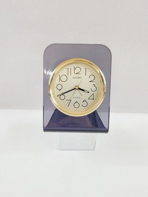 Seiko Japan Gray Lucite Tilted Gold Face Quartz Desk Alarm Clock