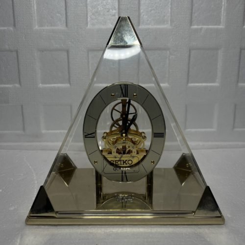 SEIKO Japan Pyramid Quartz Clock Skeleton Mantle Open Face Lucite Case Vintage