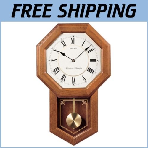 Seiko Light Oak Traditional Wall Clock with Chime & Pendulum - Elegant Design