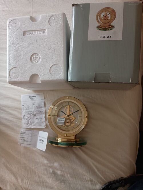 Seiko Mantel clock with Quartz/Skeleton Movement Gold Finish QHG038G